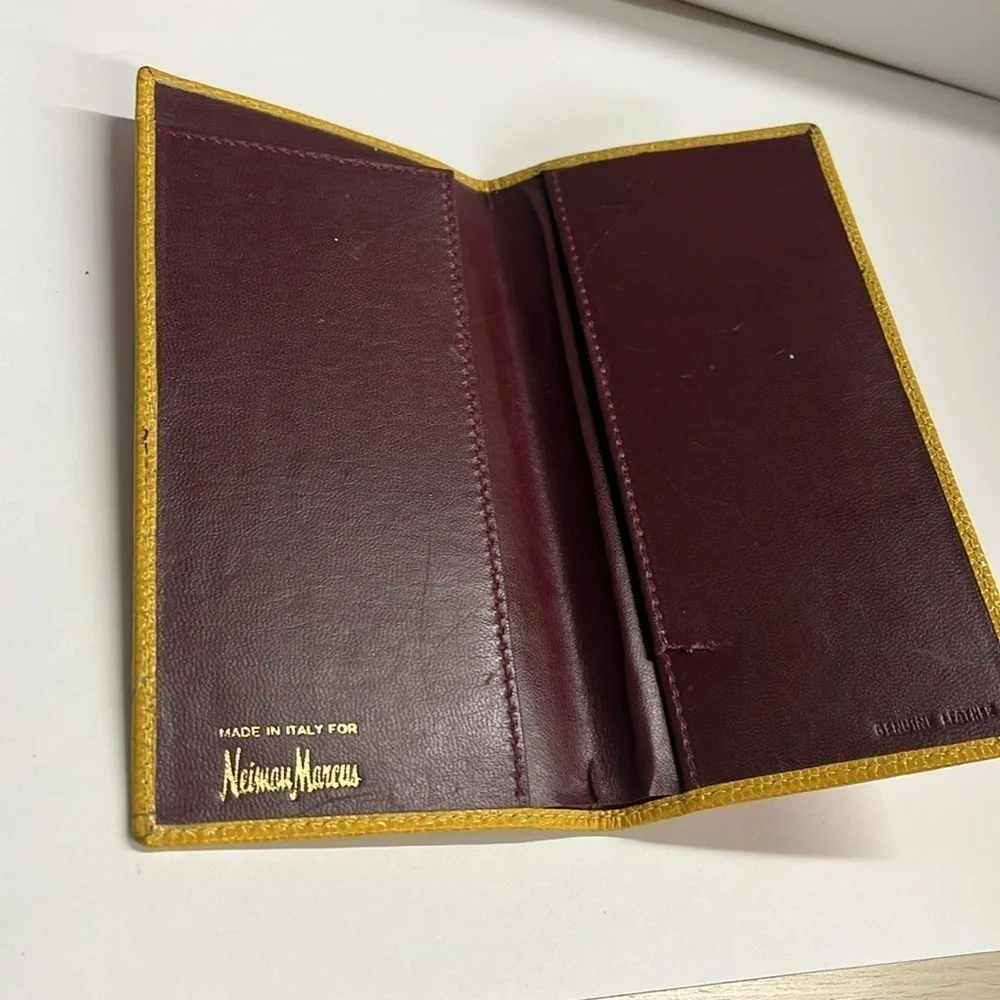 Neiman Marcus Pebble Croc Embossed Leather Long Bifold Checkbook Cover Wallet